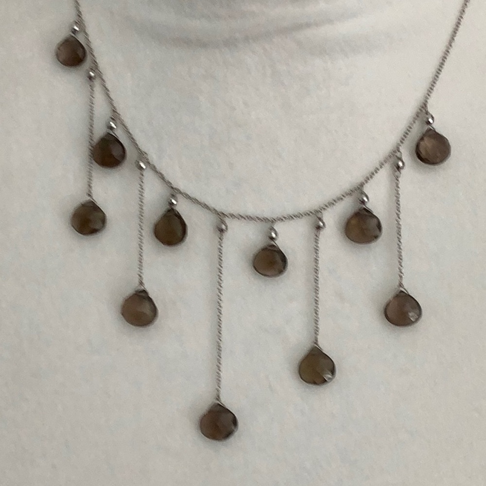 Smokey quartz 14k white gold necklace